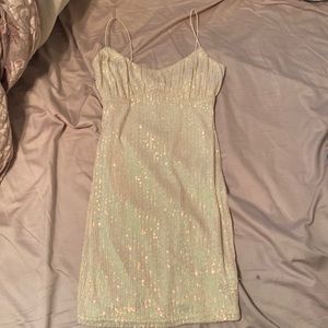 White sequin mini dress, perfect for bachelorette party